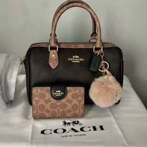 Coach Rowan Satchel Bag In Blocked Signature Canvas And Wallet